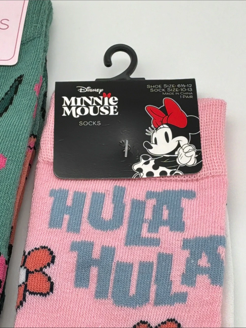 Disney Princess & Minnie Mouse Floral Socks - Green and Pink shoe size 6.5 - 12